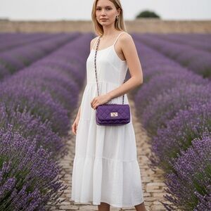 Vera pelle Italian leather Purple Quilted Crossbody NWOT bought in Italy